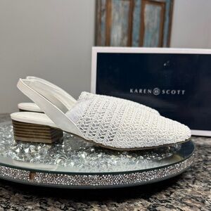 Karen Scott White crochet Textured sling back Mules NEW 9